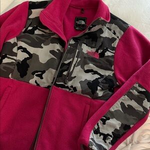 The North Face Pink and Black Camo Fleece Jacket